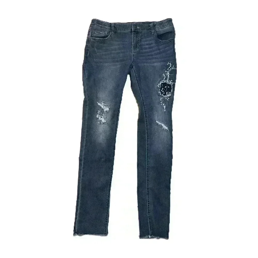 IMPERIAL STAR GIRLS SIZE 16 JEANS DISTRESSED AND JEWLED